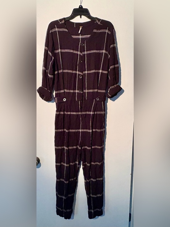 Free People Pants - Free People Black Windowpane Button-Front Jumpsuit